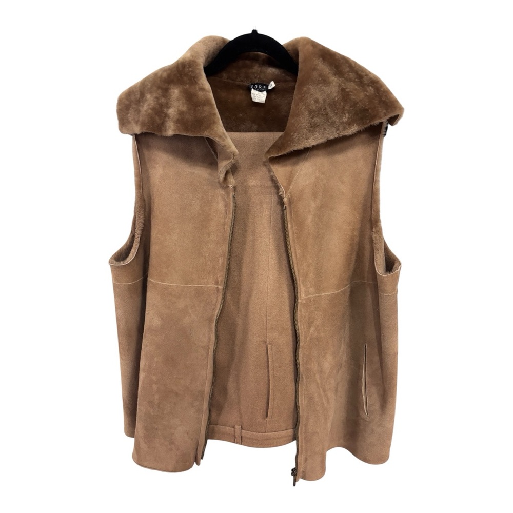 2 pc Michael Kors Suede Shearling Zip Vest & Cashmere Pants in Camel Cognac L/14
